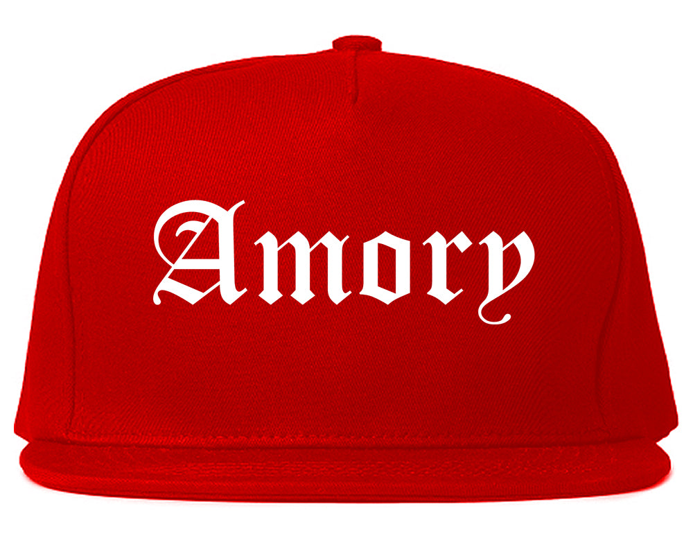 Amory Mississippi MS Old English Mens Snapback Hat Red