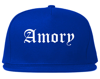 Amory Mississippi MS Old English Mens Snapback Hat Royal Blue
