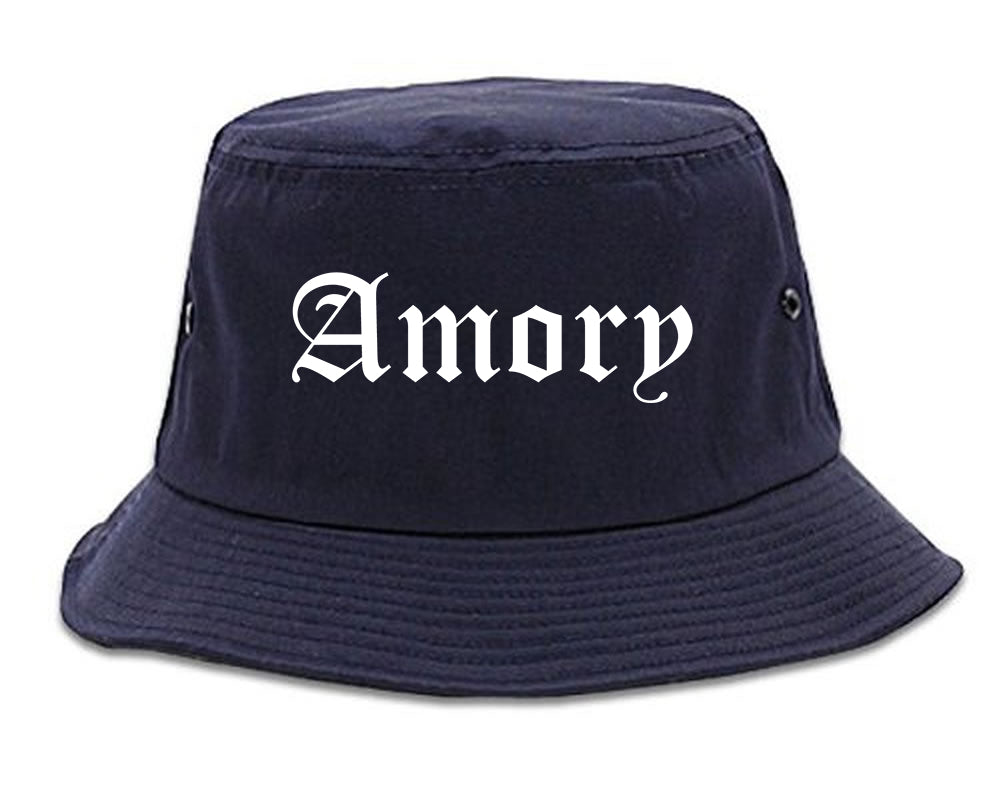 Amory Mississippi MS Old English Mens Bucket Hat Navy Blue