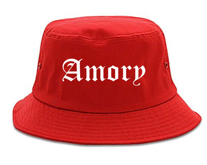 Amory Mississippi MS Old English Mens Bucket Hat Red