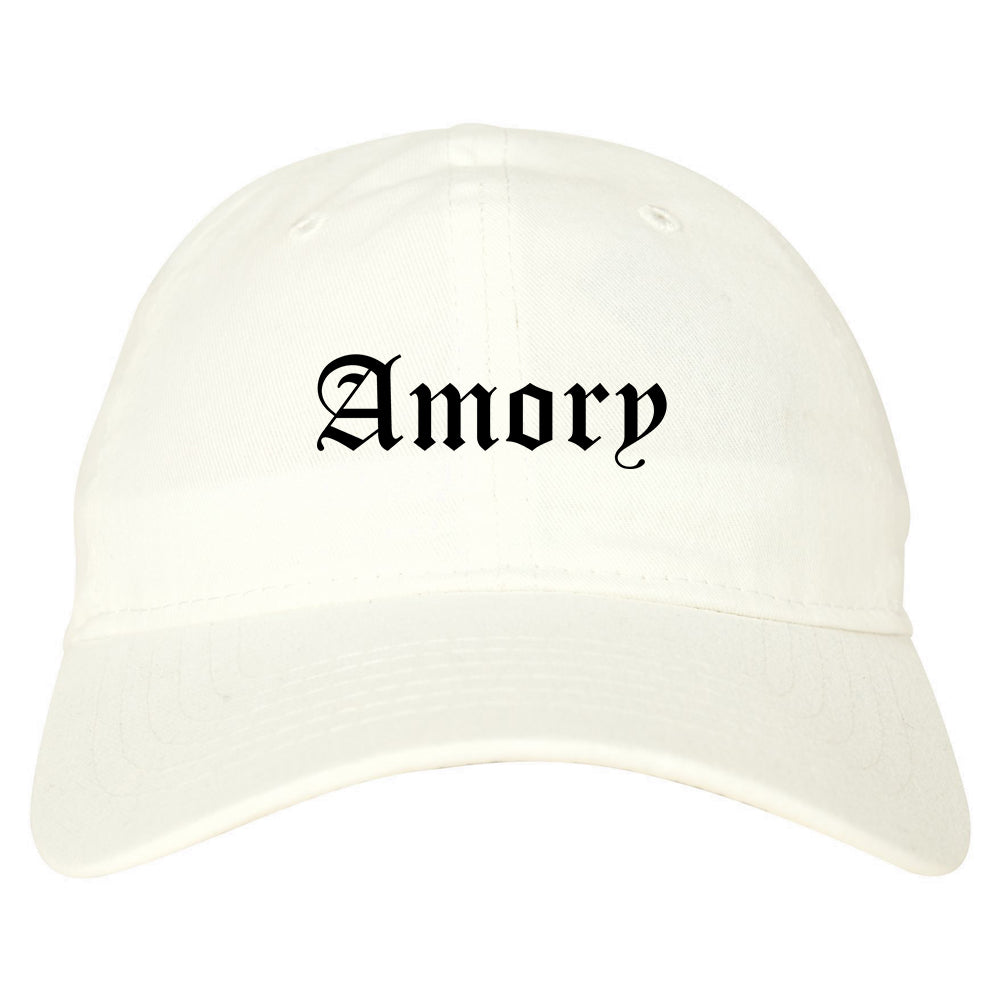 Amory Mississippi MS Old English Mens Dad Hat Baseball Cap White