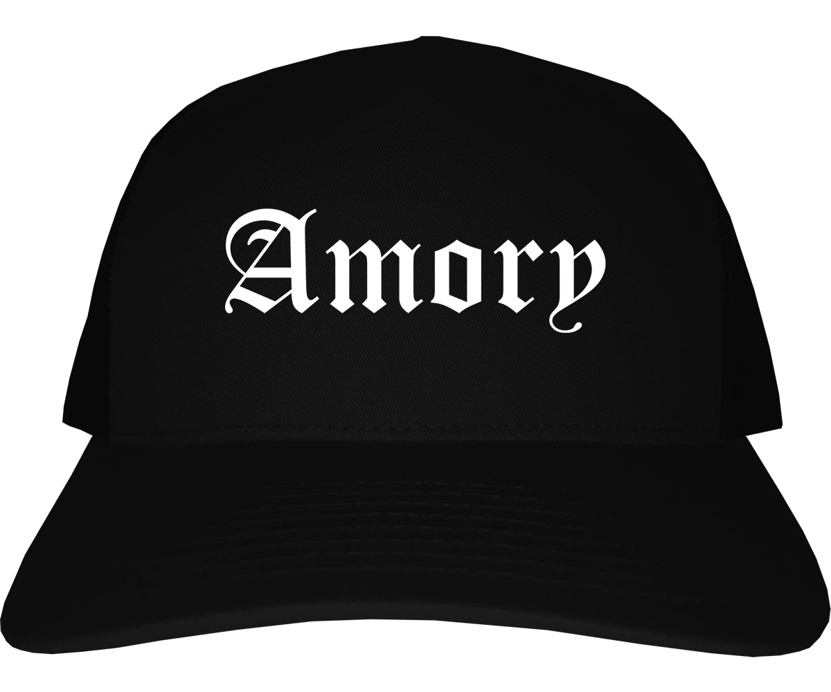 Amory Mississippi MS Old English Mens Trucker Hat Cap Black