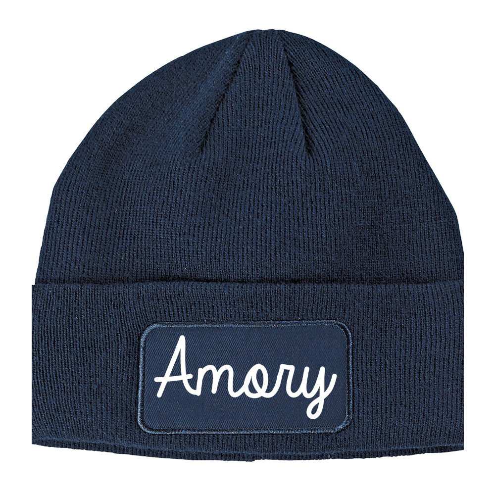 Amory Mississippi MS Script Mens Knit Beanie Hat Cap Navy Blue