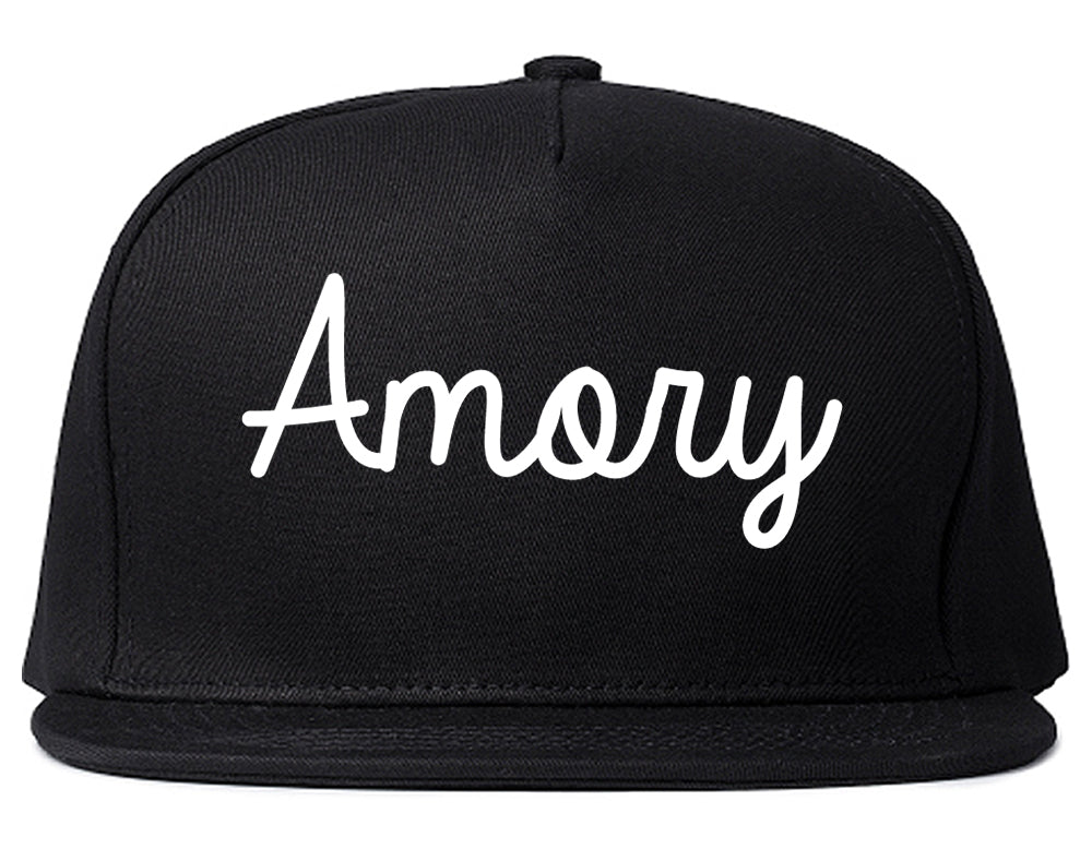 Amory Mississippi MS Script Mens Snapback Hat Black