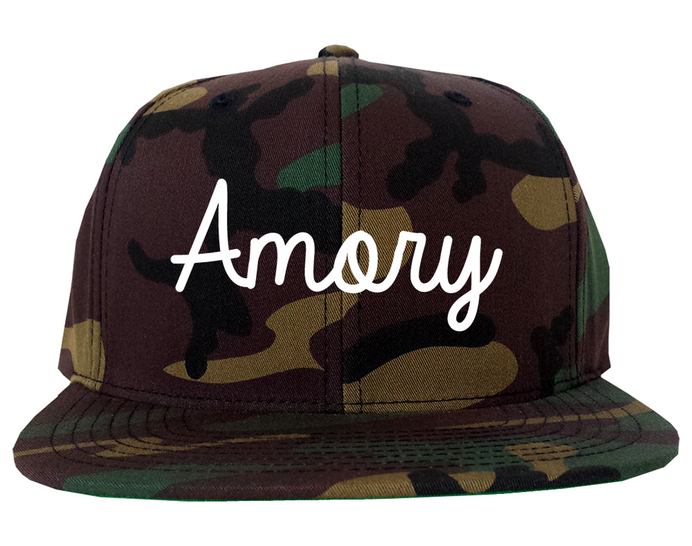 Amory Mississippi MS Script Mens Snapback Hat Army Camo
