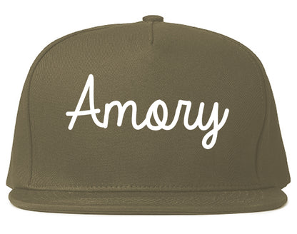 Amory Mississippi MS Script Mens Snapback Hat Grey