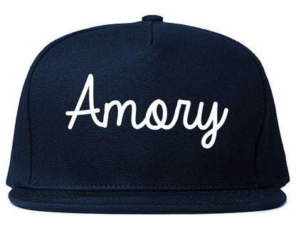 Amory Mississippi MS Script Mens Snapback Hat Navy Blue