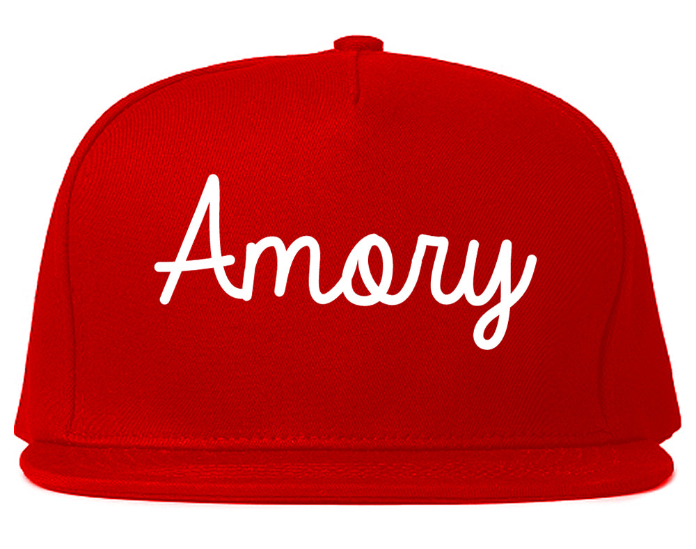 Amory Mississippi MS Script Mens Snapback Hat Red