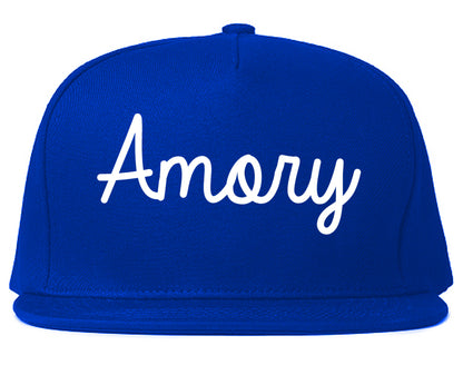 Amory Mississippi MS Script Mens Snapback Hat Royal Blue