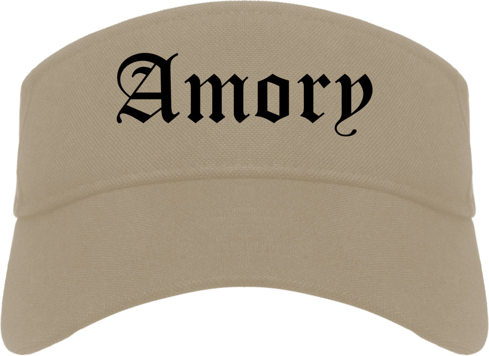 Amory Mississippi MS Old English Mens Visor Cap Hat Khaki