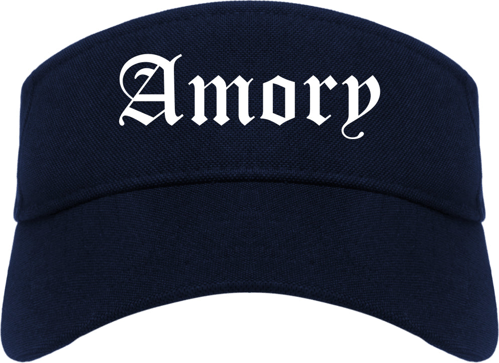 Amory Mississippi MS Old English Mens Visor Cap Hat Navy Blue