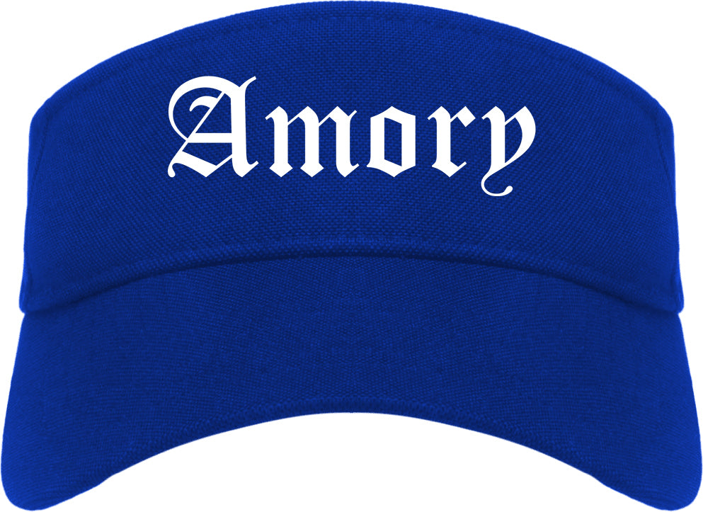 Amory Mississippi MS Old English Mens Visor Cap Hat Royal Blue