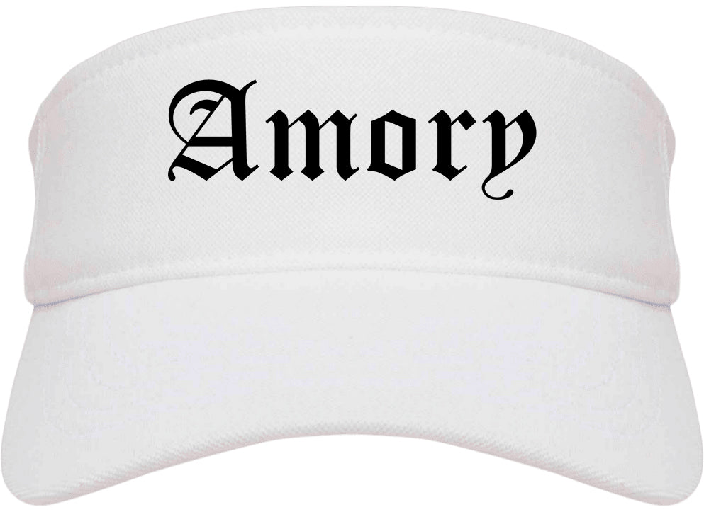 Amory Mississippi MS Old English Mens Visor Cap Hat White