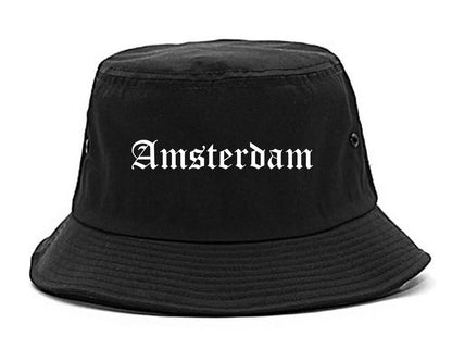 Amsterdam New York NY Old English Mens Bucket Hat Black