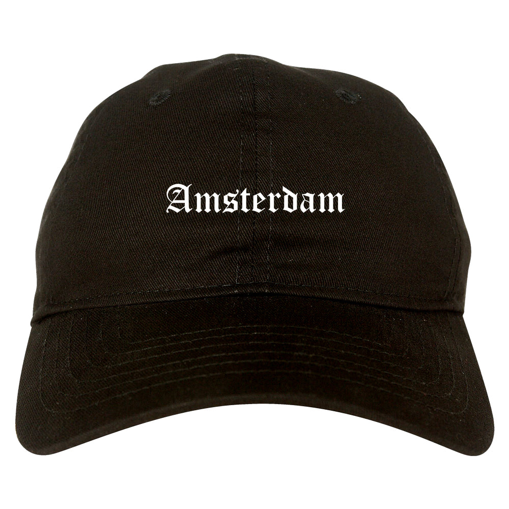 Amsterdam New York NY Old English Mens Dad Hat Baseball Cap Black
