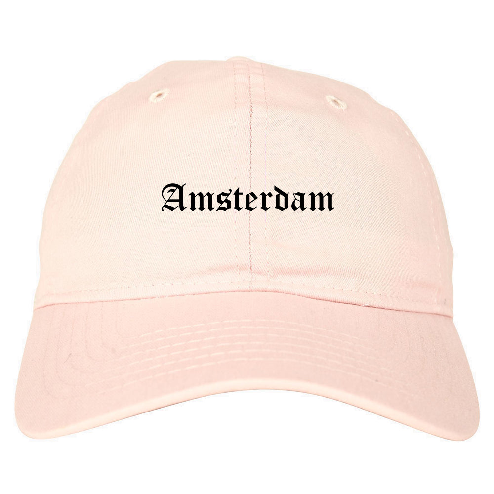Amsterdam New York NY Old English Mens Dad Hat Baseball Cap Pink