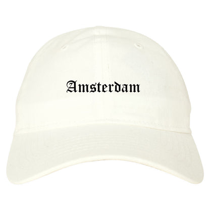Amsterdam New York NY Old English Mens Dad Hat Baseball Cap White