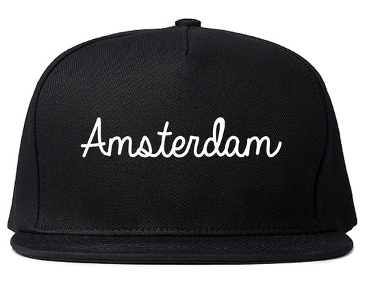 Amsterdam New York NY Script Mens Snapback Hat Black