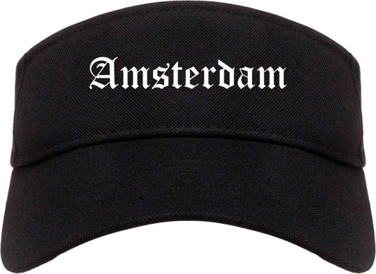 Amsterdam New York NY Old English Mens Visor Cap Hat Black