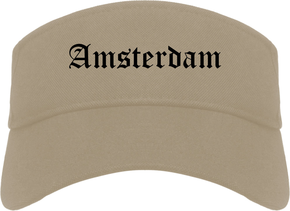 Amsterdam New York NY Old English Mens Visor Cap Hat Khaki