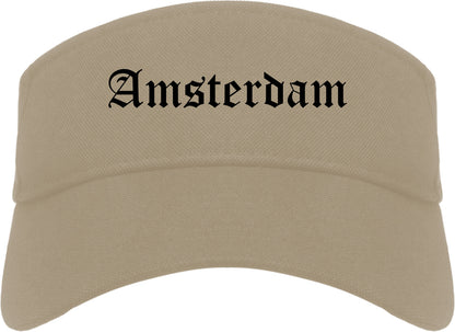 Amsterdam New York NY Old English Mens Visor Cap Hat Khaki