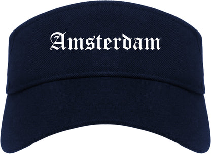 Amsterdam New York NY Old English Mens Visor Cap Hat Navy Blue