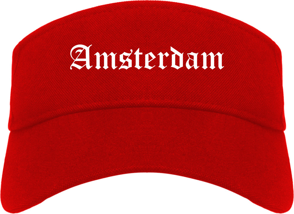Amsterdam New York NY Old English Mens Visor Cap Hat Red