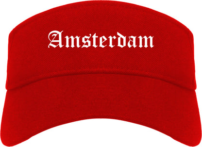 Amsterdam New York NY Old English Mens Visor Cap Hat Red