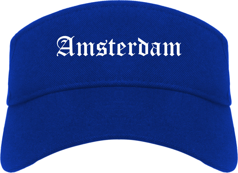 Amsterdam New York NY Old English Mens Visor Cap Hat Royal Blue