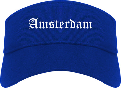 Amsterdam New York NY Old English Mens Visor Cap Hat Royal Blue