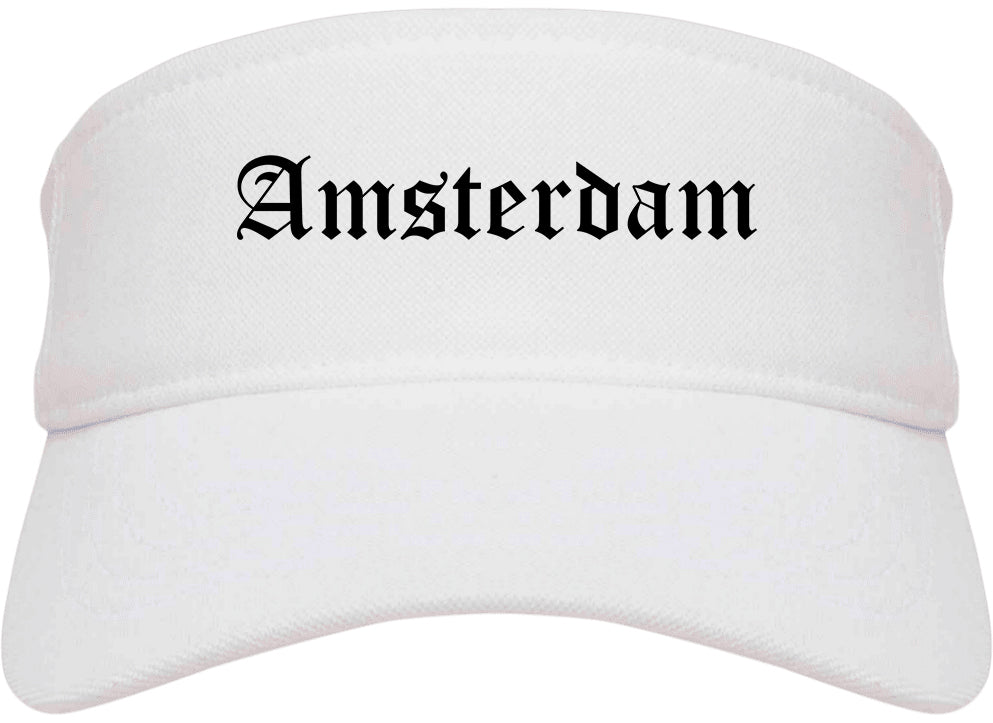 Amsterdam New York NY Old English Mens Visor Cap Hat White