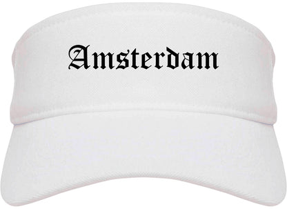 Amsterdam New York NY Old English Mens Visor Cap Hat White