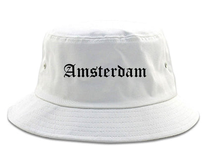 Amsterdam New York NY Old English Mens Bucket Hat White