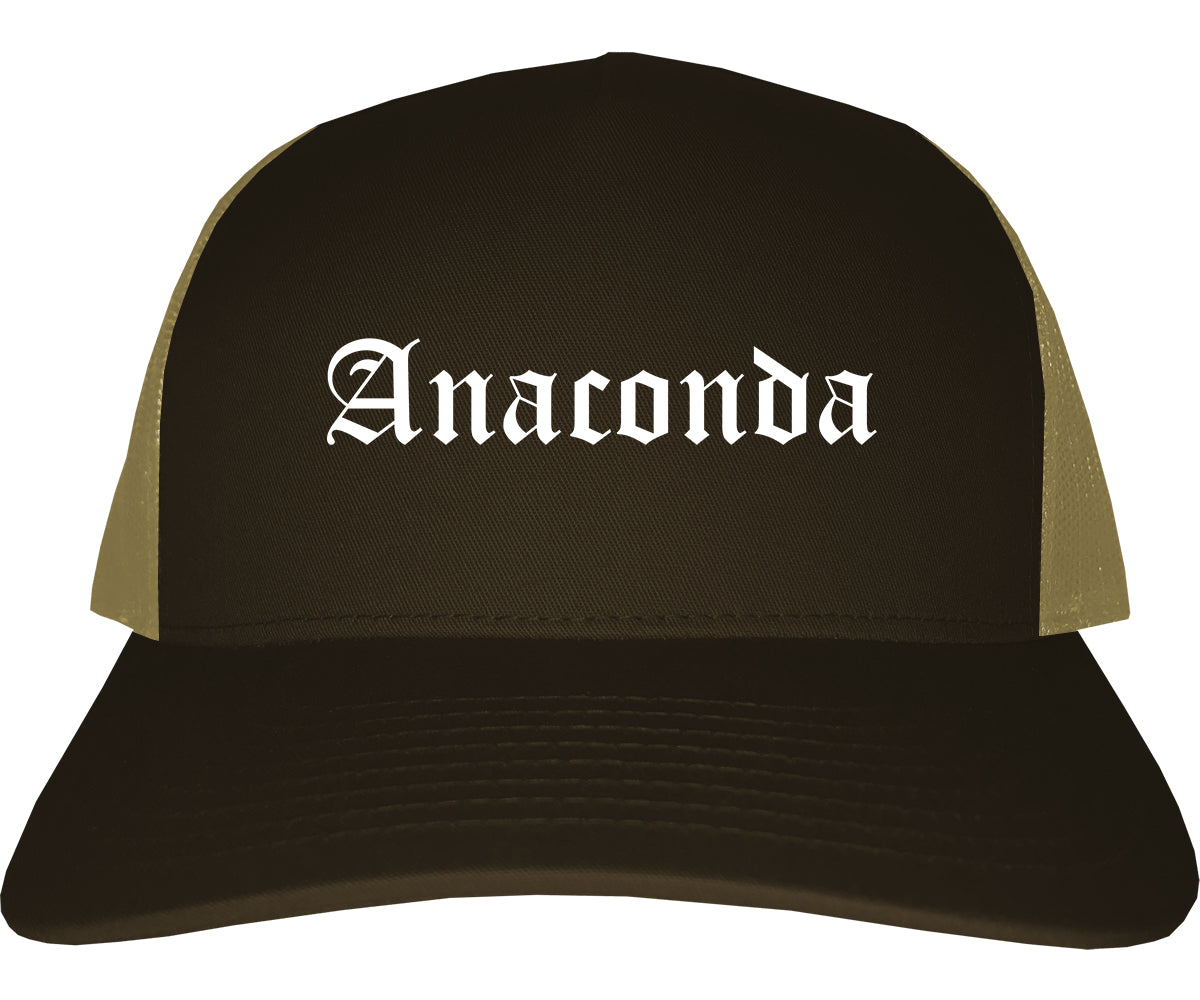 Anaconda Montana MT Old English Mens Trucker Hat Cap Brown