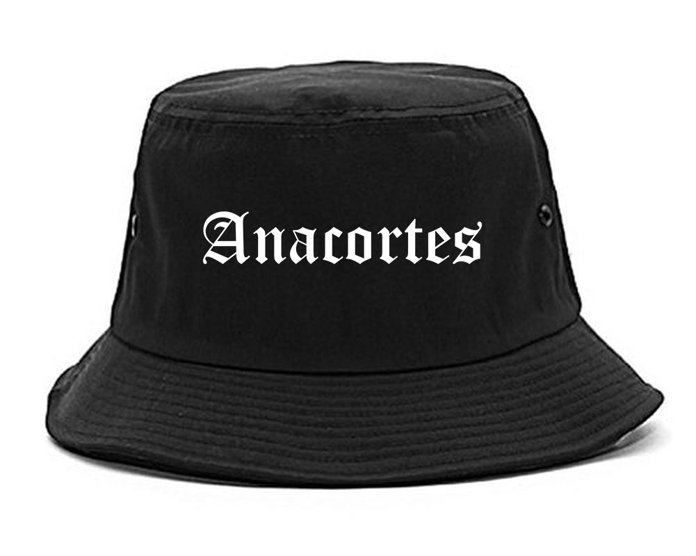 Anacortes Washington WA Old English Mens Bucket Hat Black