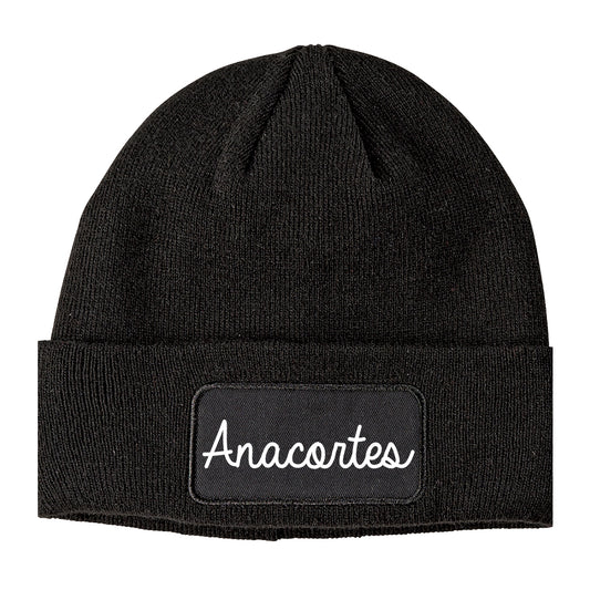 Anacortes Washington WA Script Mens Knit Beanie Hat Cap Black