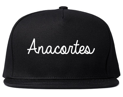 Anacortes Washington WA Script Mens Snapback Hat Black