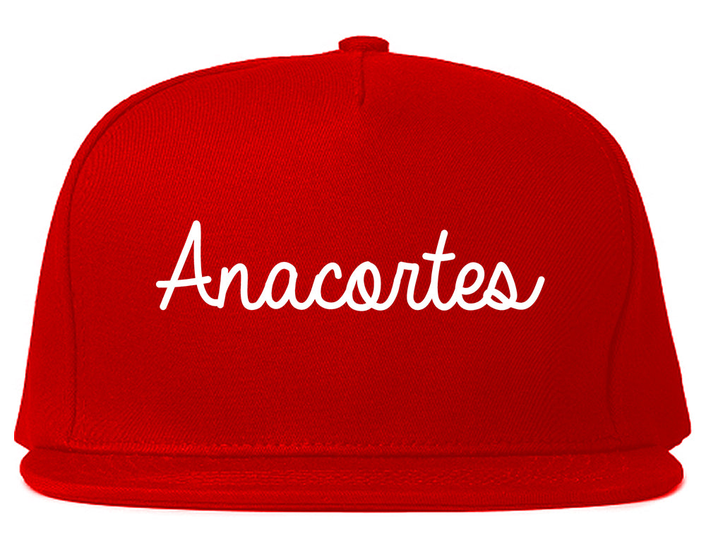 Anacortes Washington WA Script Mens Snapback Hat Red