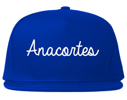 Anacortes Washington WA Script Mens Snapback Hat Royal Blue