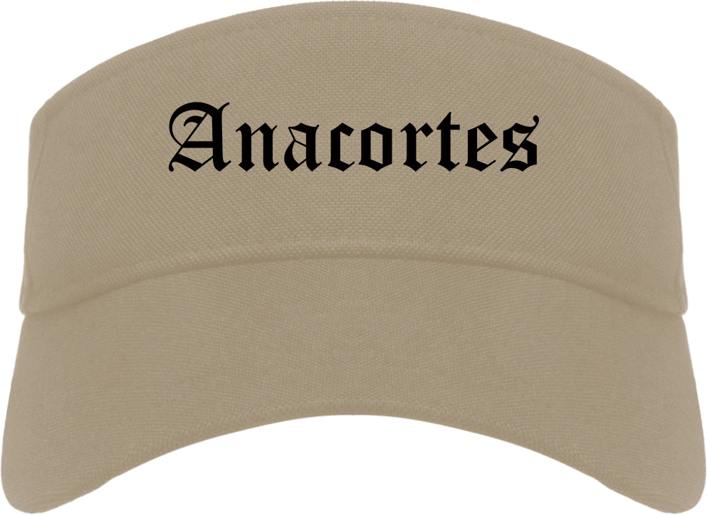 Anacortes Washington WA Old English Mens Visor Cap Hat Khaki