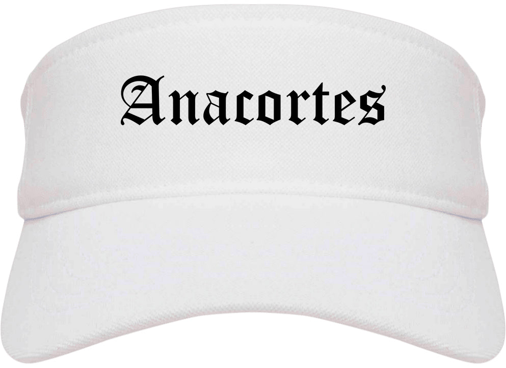 Anacortes Washington WA Old English Mens Visor Cap Hat White