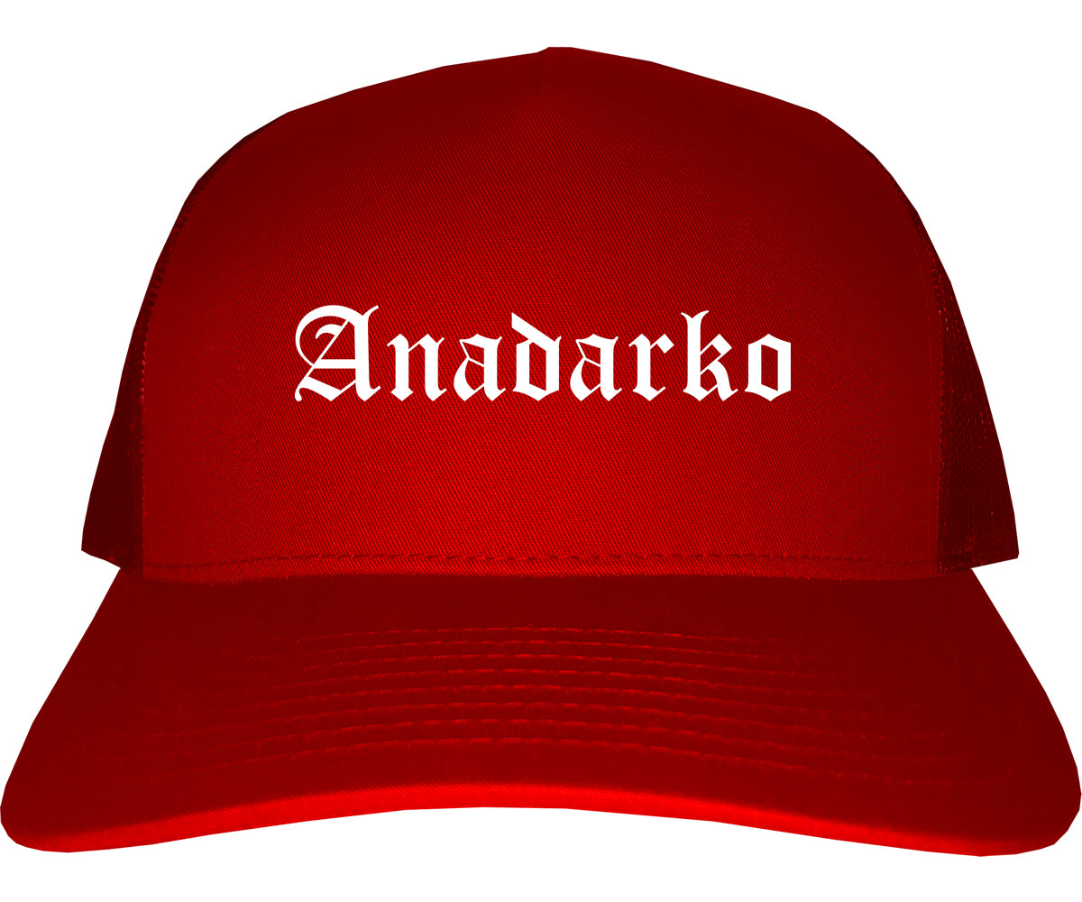 Anadarko Oklahoma OK Old English Mens Trucker Hat Cap Red