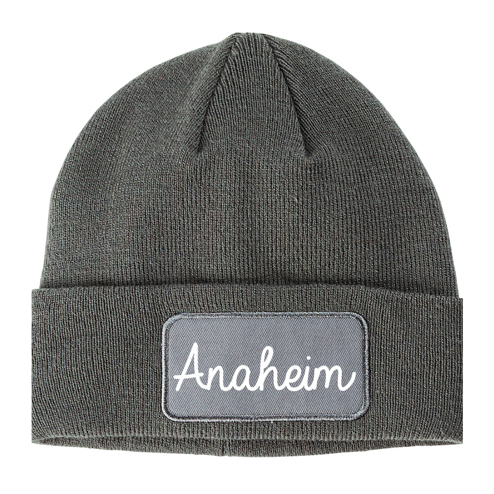 Anaheim California CA Script Mens Knit Beanie Hat Cap Grey