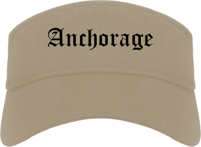 Anchorage Alaska AK Old English Mens Visor Cap Hat Khaki