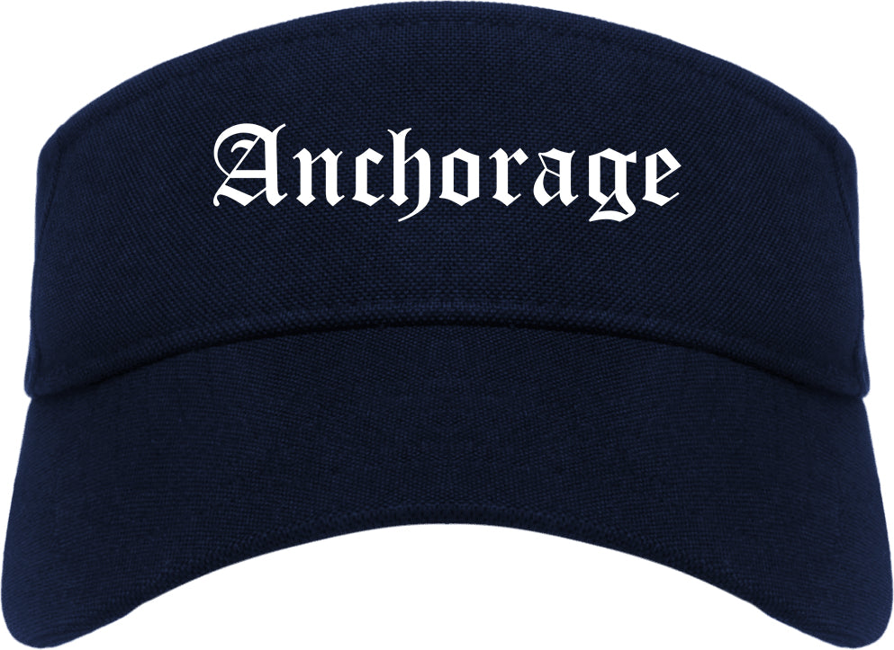 Anchorage Alaska AK Old English Mens Visor Cap Hat Navy Blue
