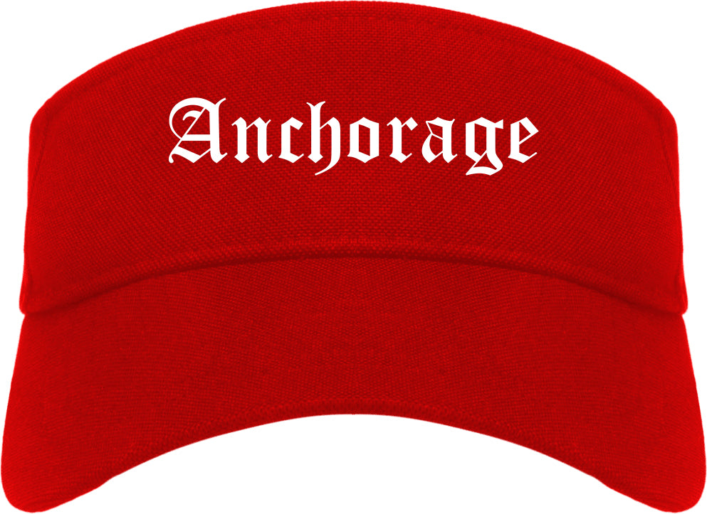 Anchorage Alaska AK Old English Mens Visor Cap Hat Red