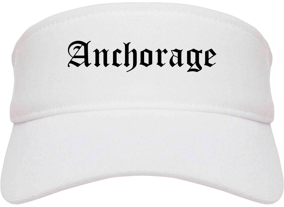 Anchorage Alaska AK Old English Mens Visor Cap Hat White