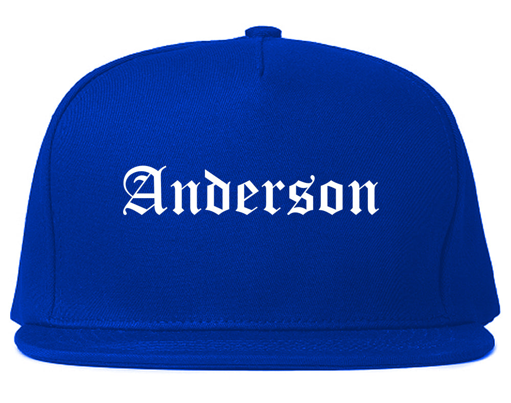 Anderson California CA Old English Mens Snapback Hat Royal Blue