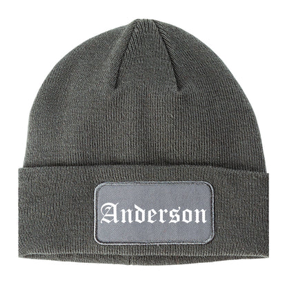 Anderson California CA Old English Mens Knit Beanie Hat Cap Grey