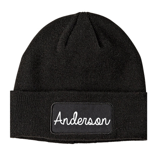 Anderson California CA Script Mens Knit Beanie Hat Cap Black